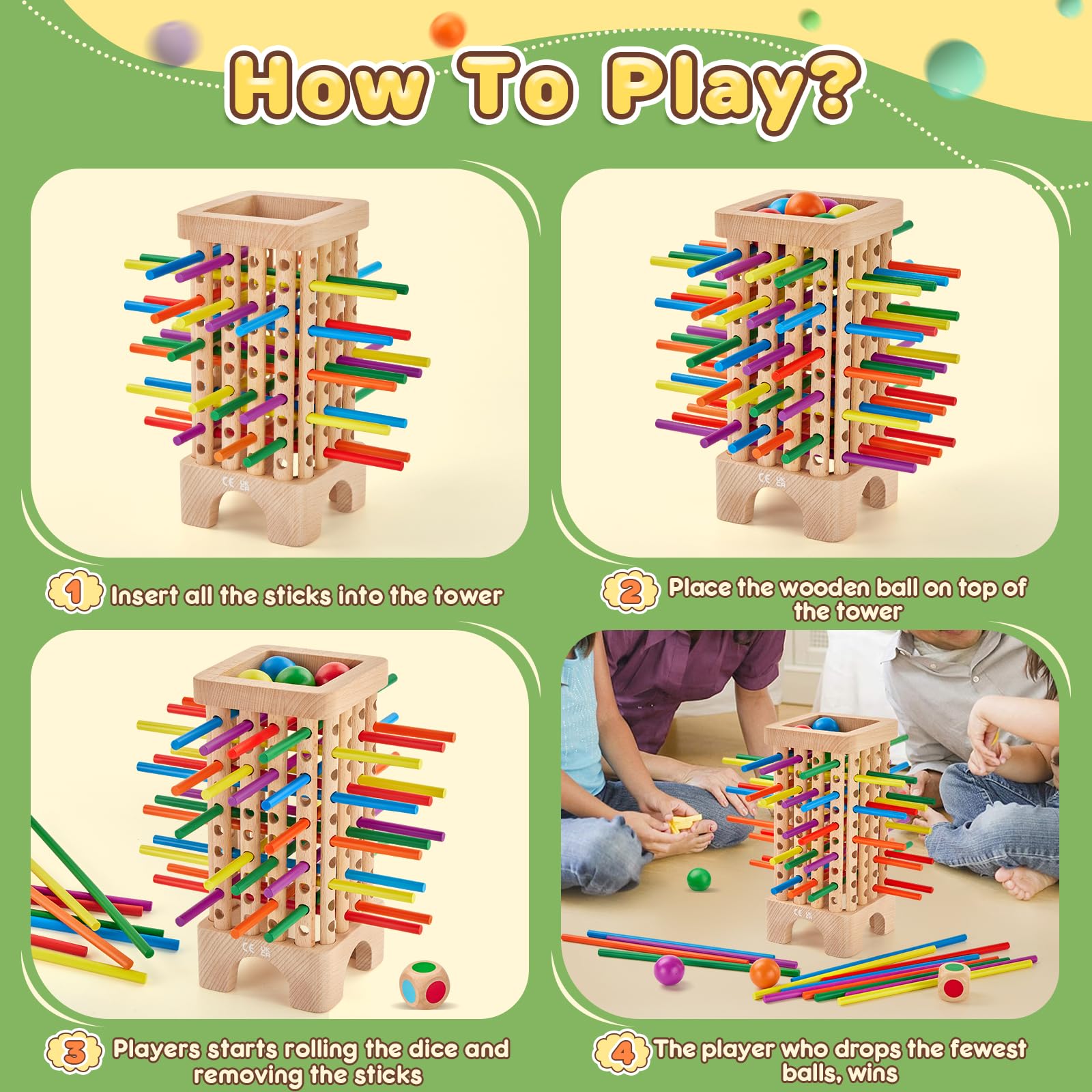 Centtechi wooden dice included in the set for simple turn-taking