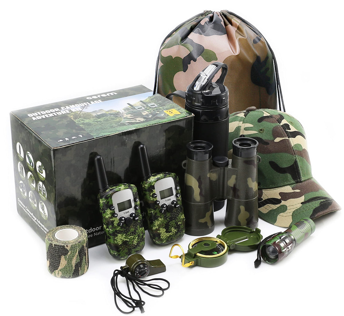 CEREM Kids Explorer walkie-talkies with lanyards for quick team communication on outdoor adventures.