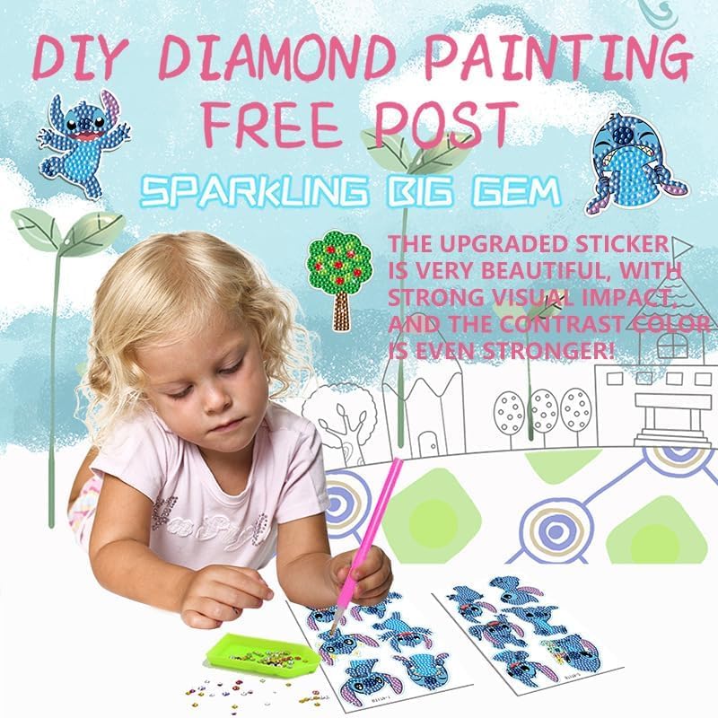 cerfioo Stitch diamond art sticker close-up with shiny facets and color variety