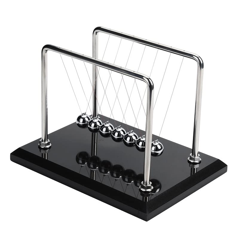 CERROPI Newton cradle 7-ball close-up shows durable chrome rods for smooth oscillation.