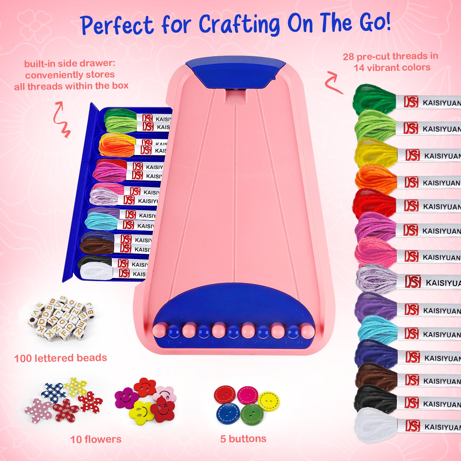 CEUCAL bracelet making kit colored threads offer vibrant options for designs.