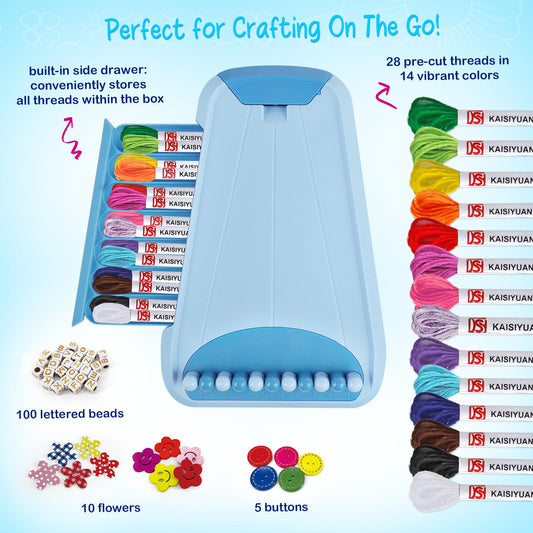 CEUCAL bracelet-making kit side drawer storage shows organized threading.