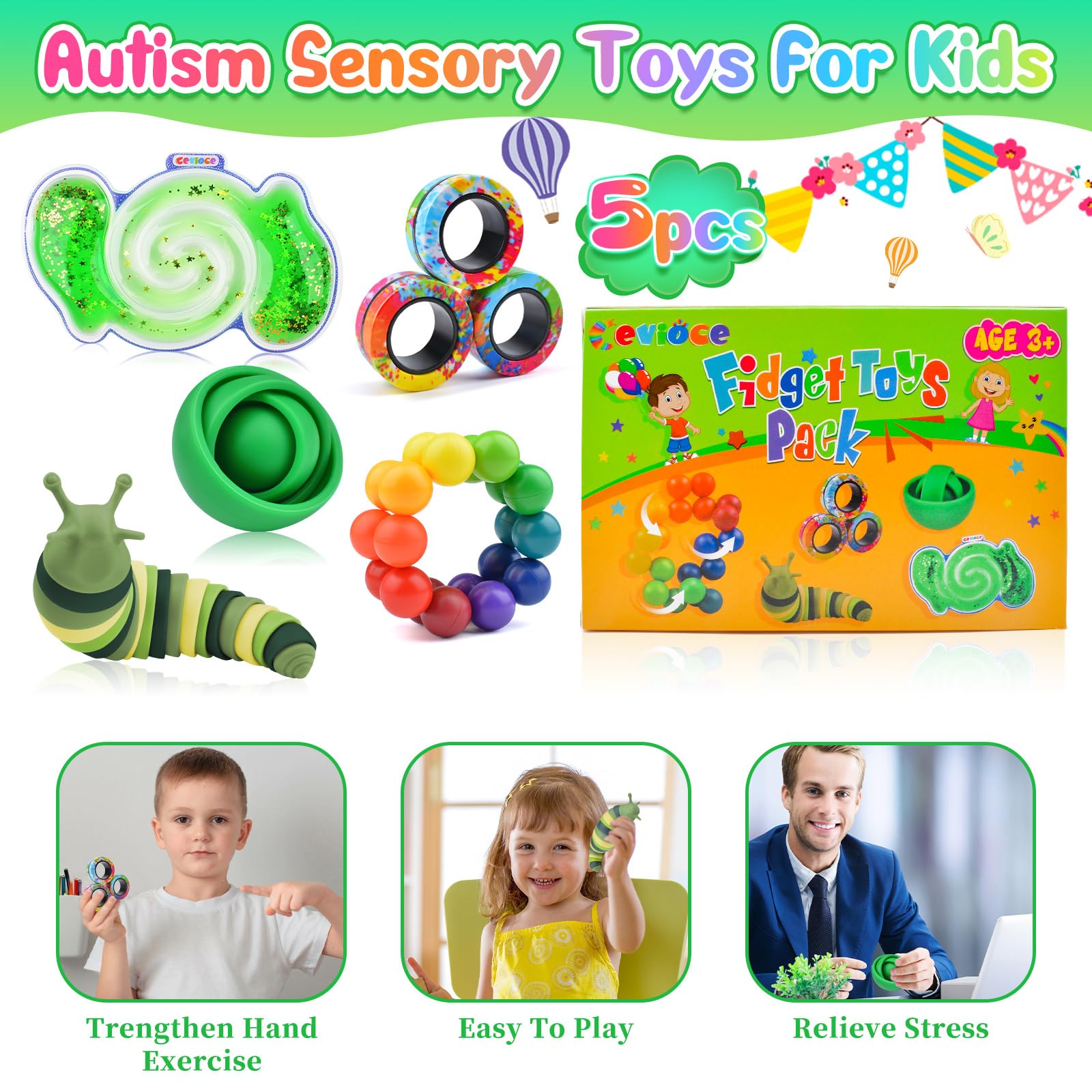 Cevioce sensory tube fidget toy aids tactile exploration and concentration.