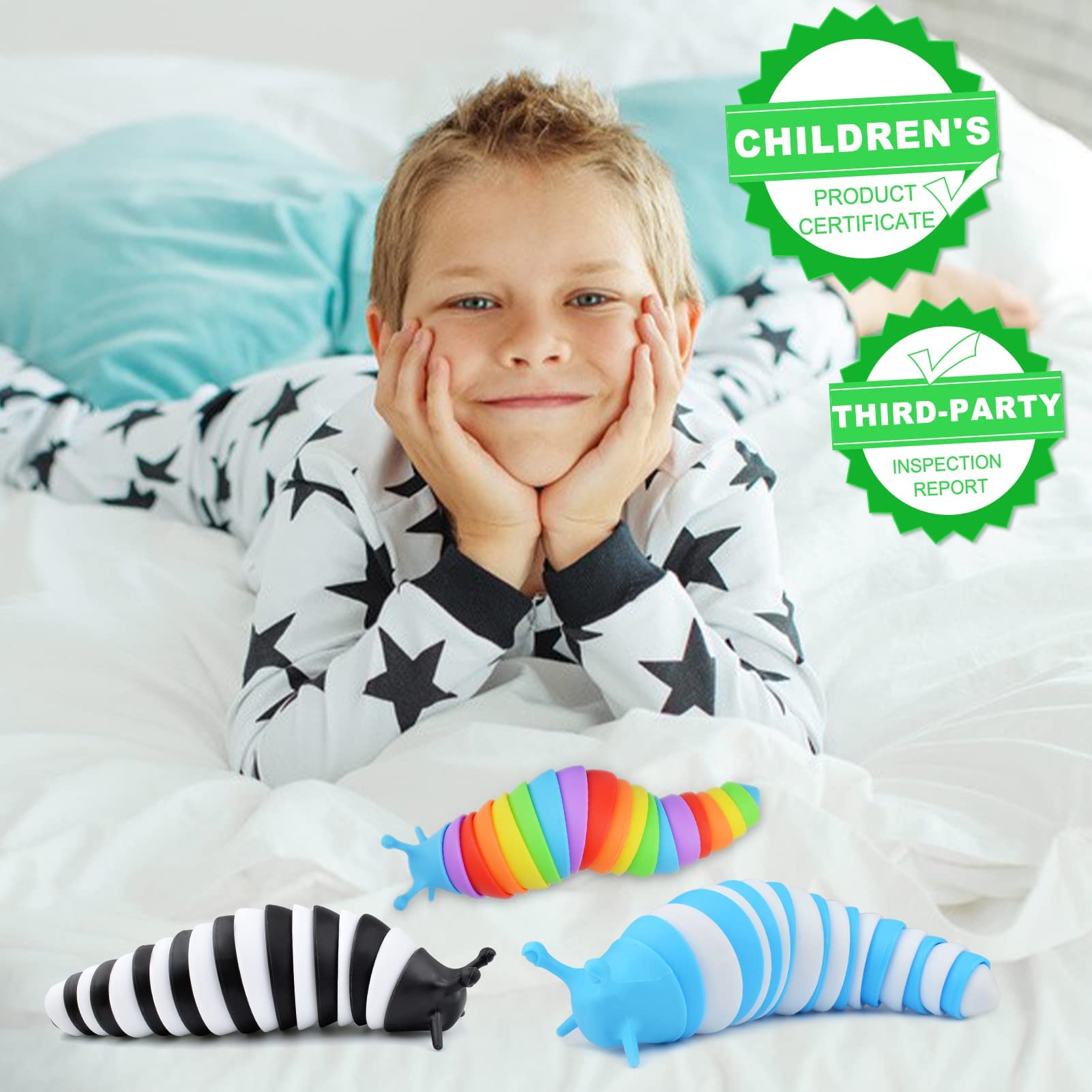 Cevioce slug toy hand-exercise view highlighting finger flexibility and dexterity benefits.