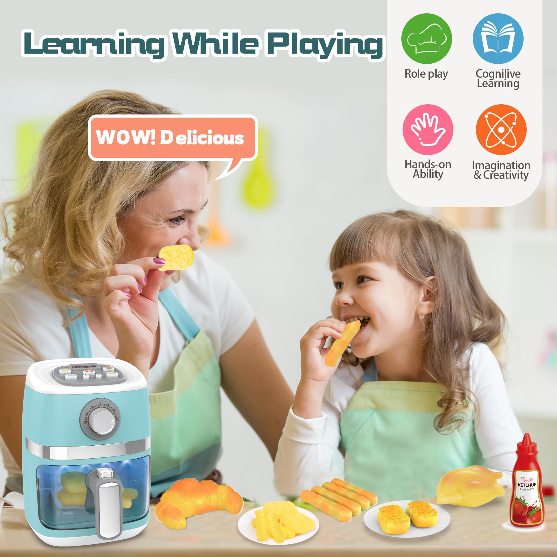 Cewuky color change fries demonstrate visual feedback during pretend cooking.