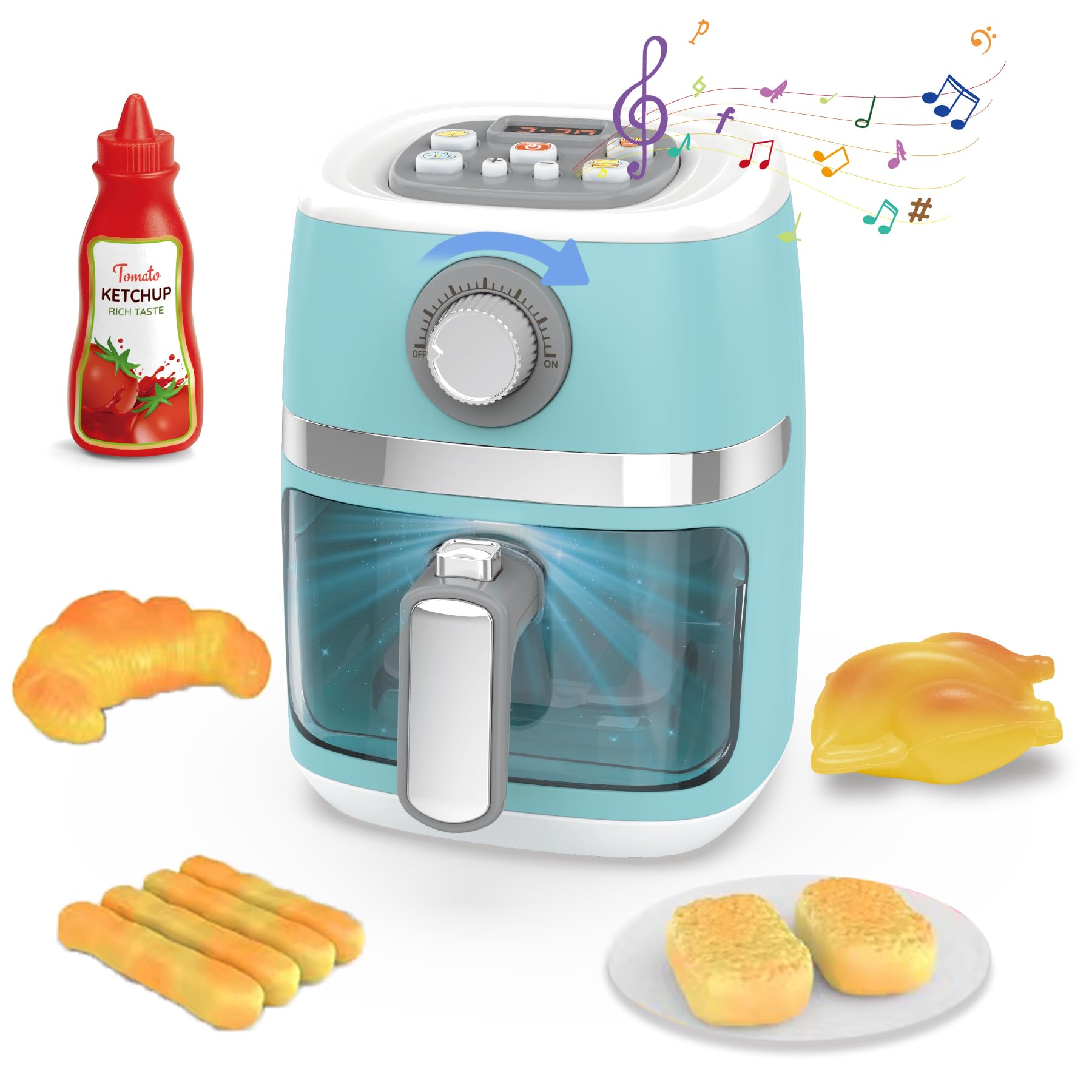 Cewuky toy air fryer with open door for imaginative pretend cooking.