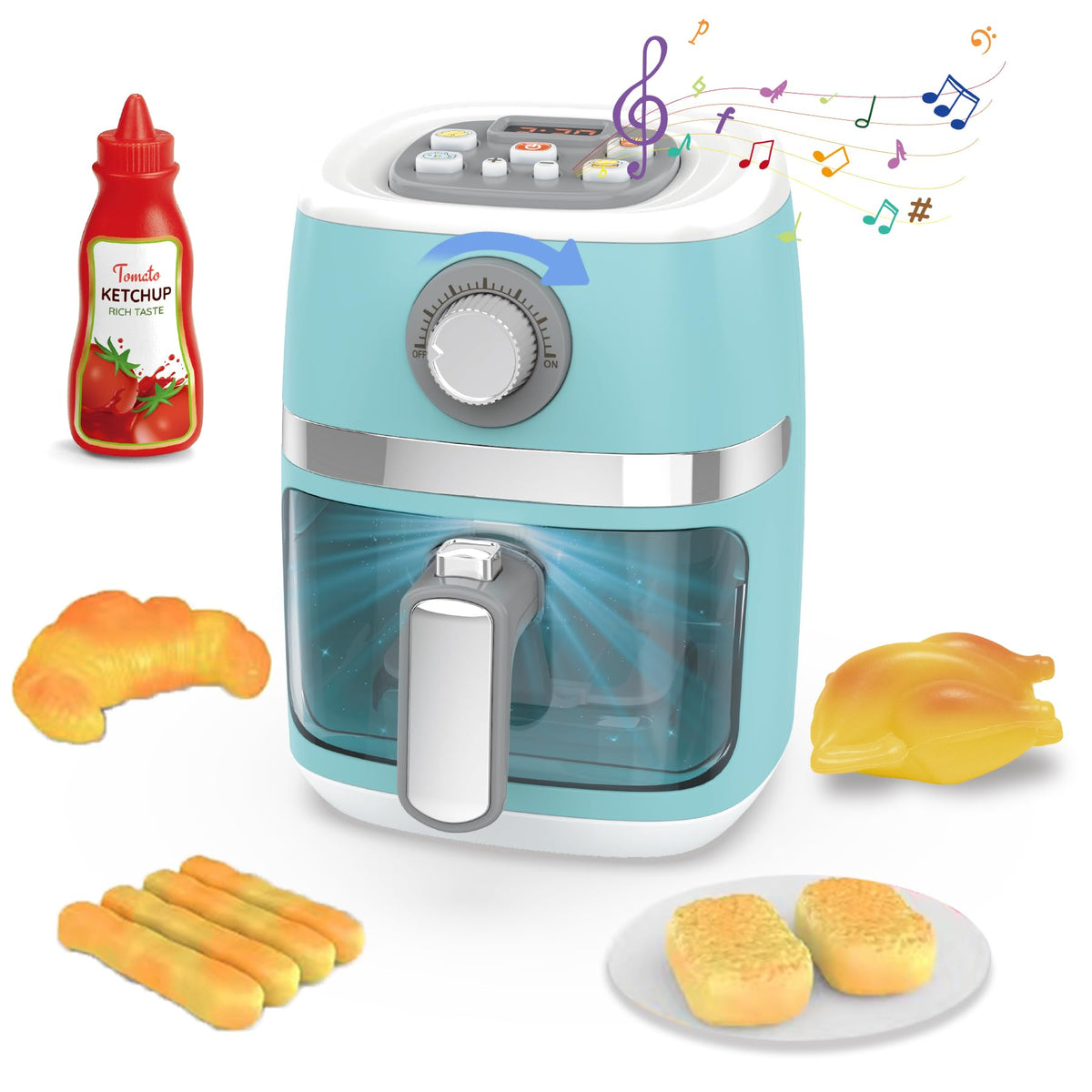 Cewuky toy air fryer with open door for imaginative pretend cooking.
