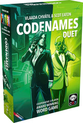 CGE Codenames Duet 2nd Edition box front showing cooperative gameplay for two players