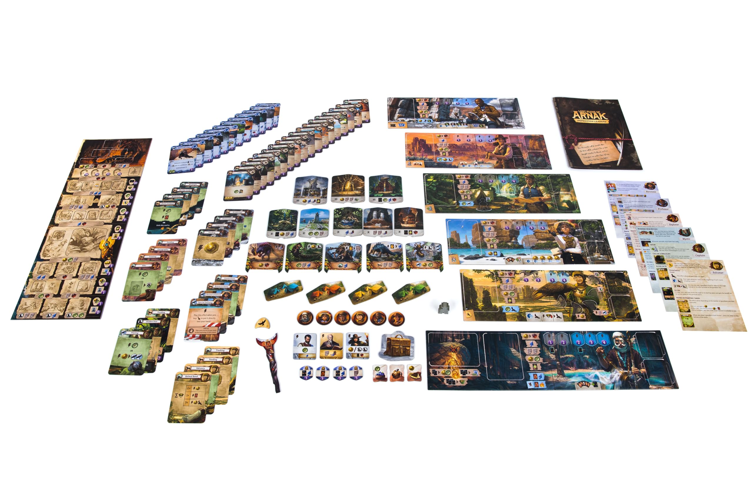 CGE Lost Ruins of Arnak Expedition Leaders leader cards showing individual abilities