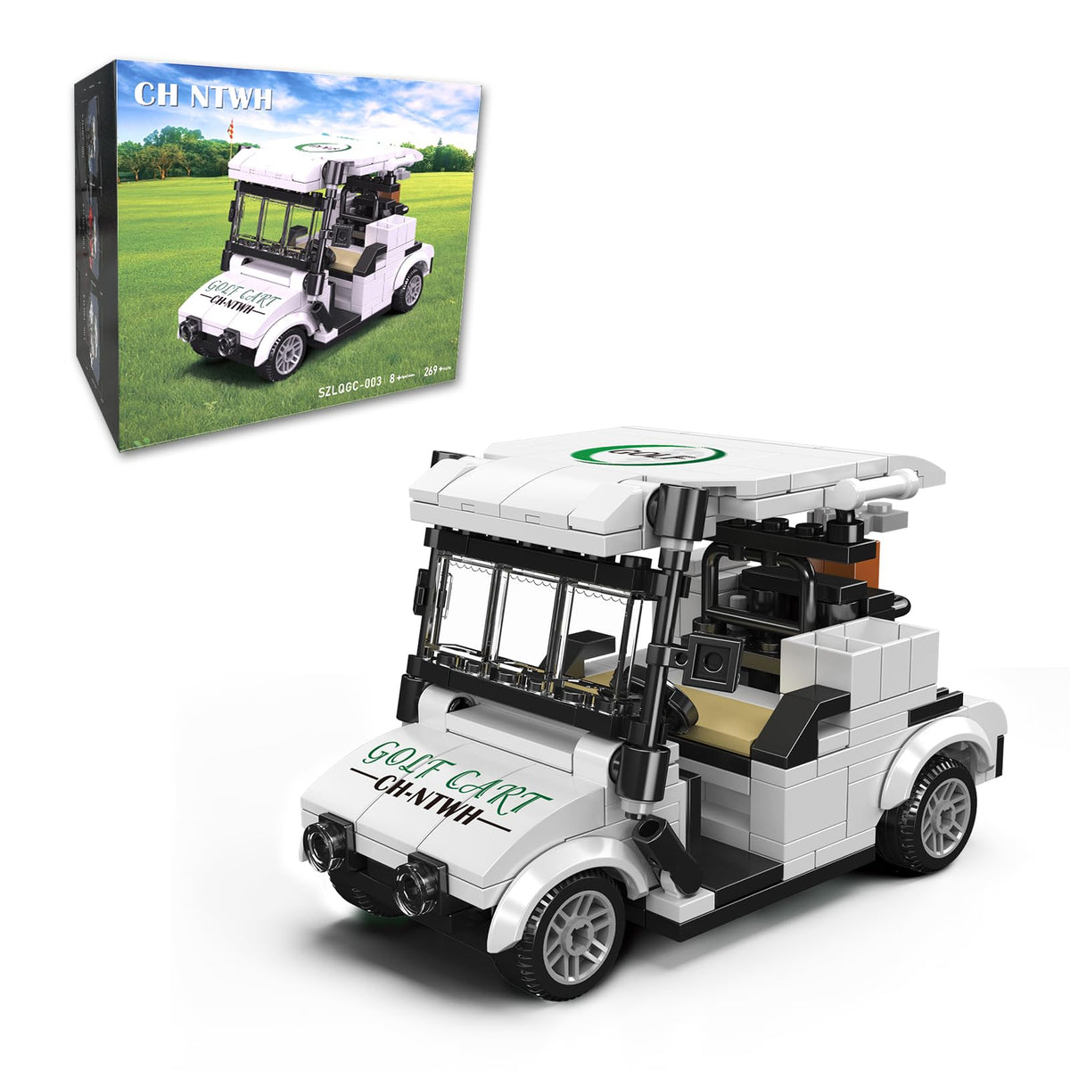 CH NTWH golf cart model blue front view with detachable windshield for display-ready appeal