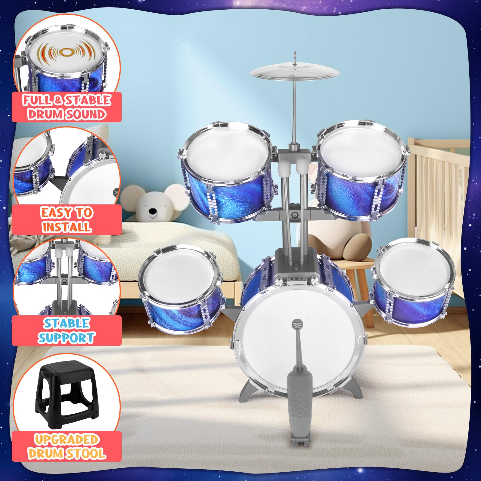 CHADRIGIVS kids drum set blue snare drums promote fine motor skills