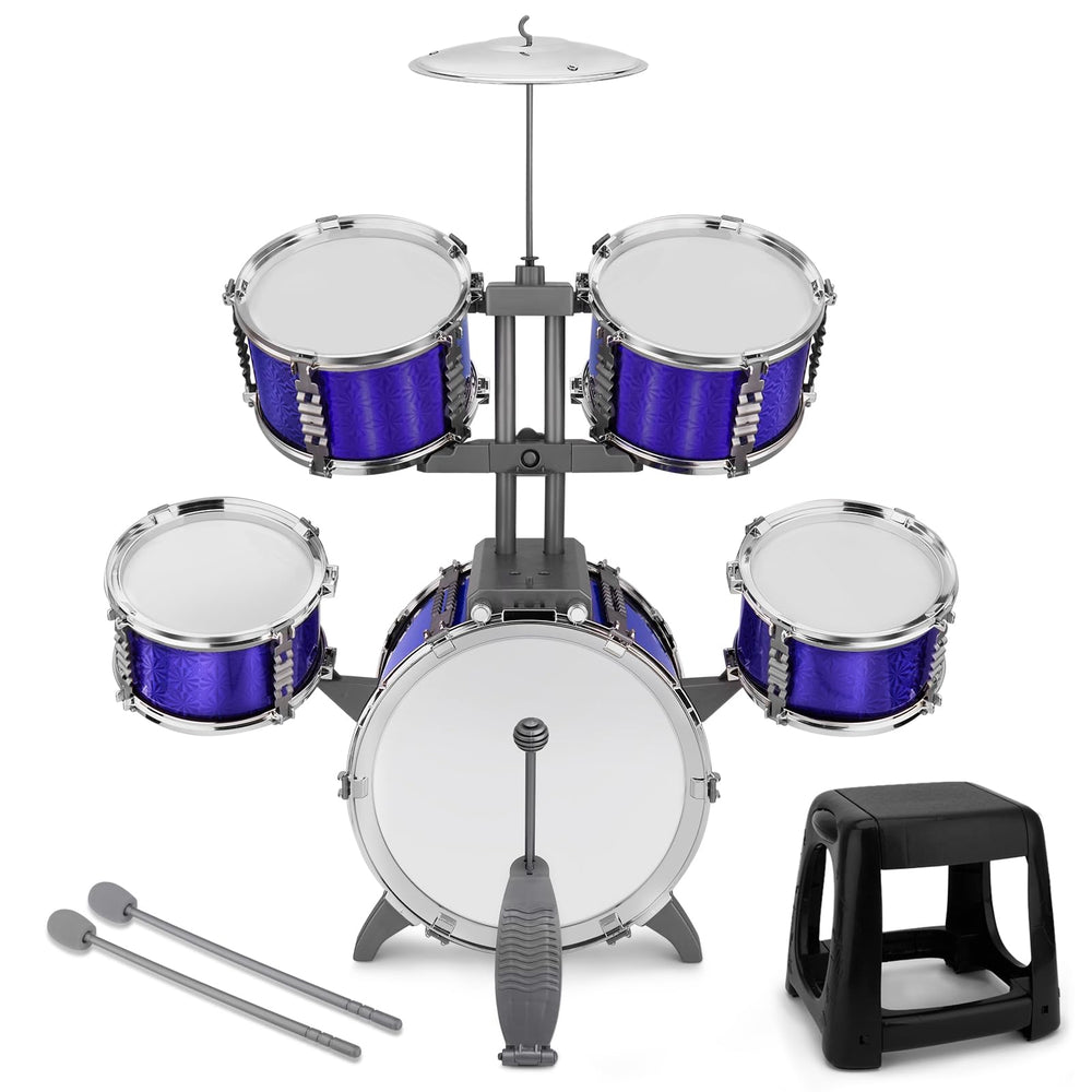 CHADRIGIVS Kids drum set side view highlights sturdy build and ergonomic height.