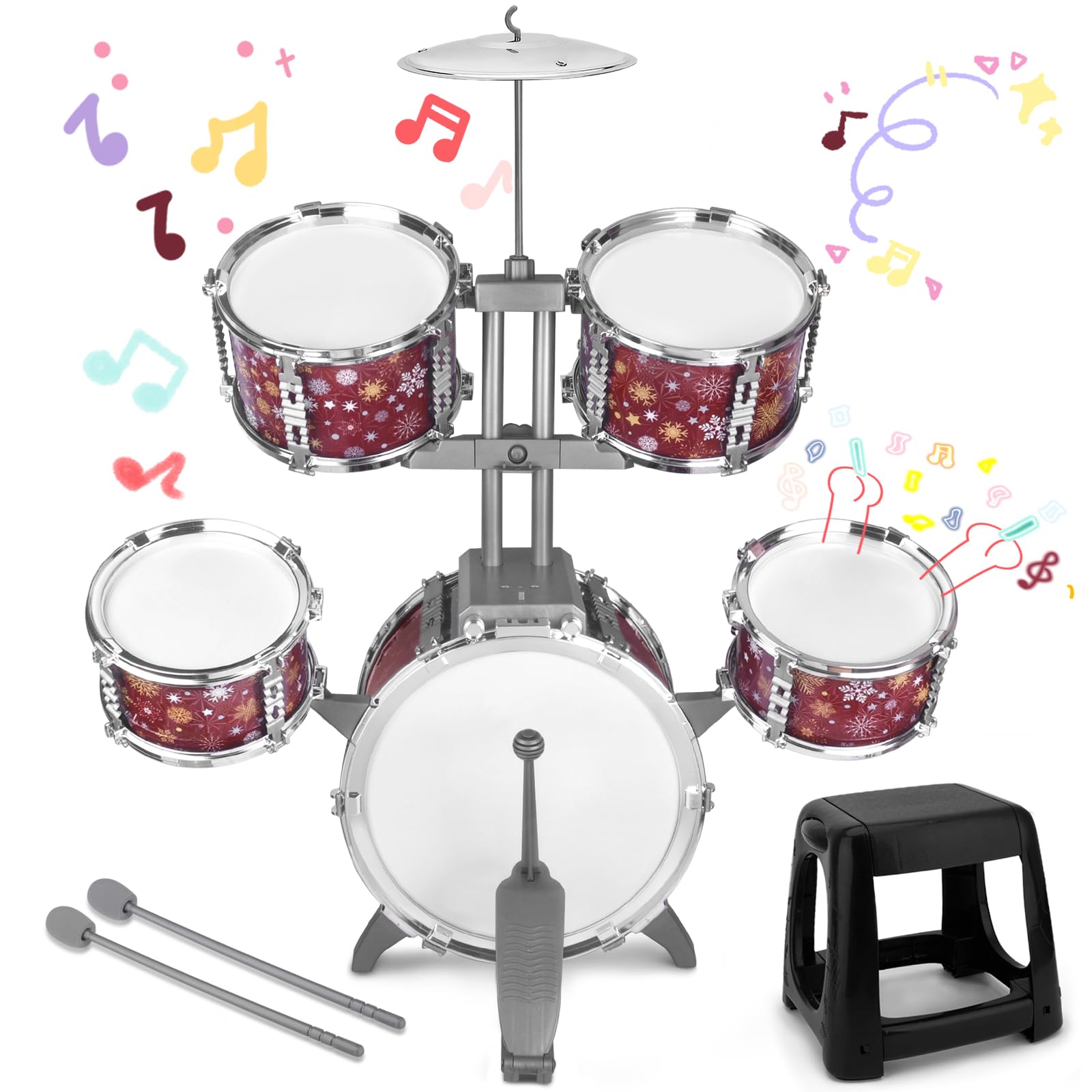 CHADRIGIVS kids drum set sturdy stool ensures stable seating during play.