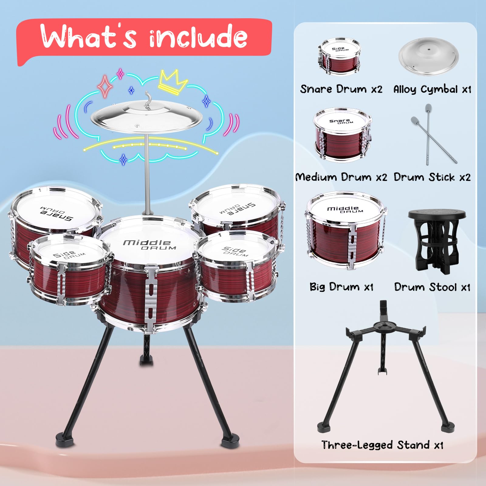 CHADRIGIVS complete drum set for kids unboxed ready for quick assembly