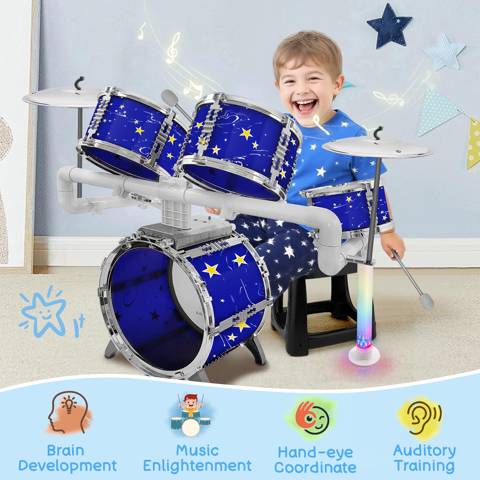 CHADRIGIVS light-up drum kit blue lights encourage rhythm exploration.