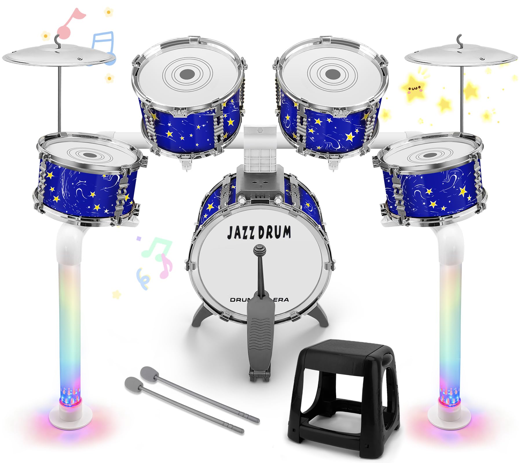 CHADRIGIVS upgraded kids drum set blue frame supports sturdy practice.