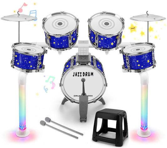 CHADRIGIVS upgraded kids drum set blue frame supports sturdy practice.