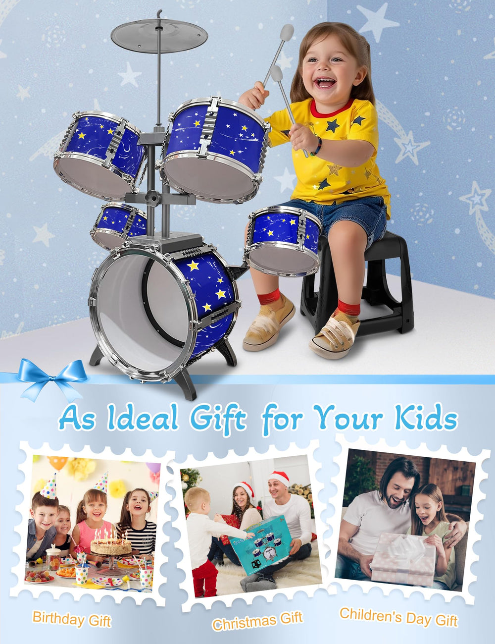 CHADRIGIVS Upgraded Kids Drum Set drumsticks provide precise tapping control