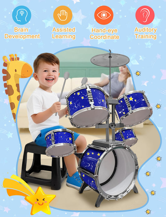 CHADRIGIVS Upgraded Kids Drum Set foot-pedal supports beginner rhythm practice