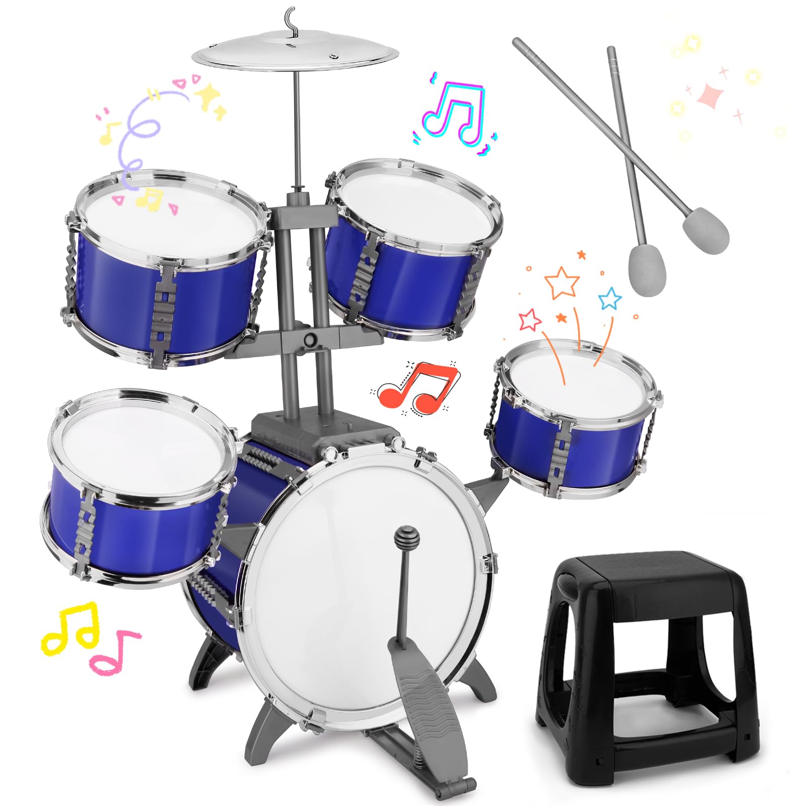 CHADRIGIVS Upgraded Kids Drum Set front view highlights lightweight, durable design for safe toddler play.