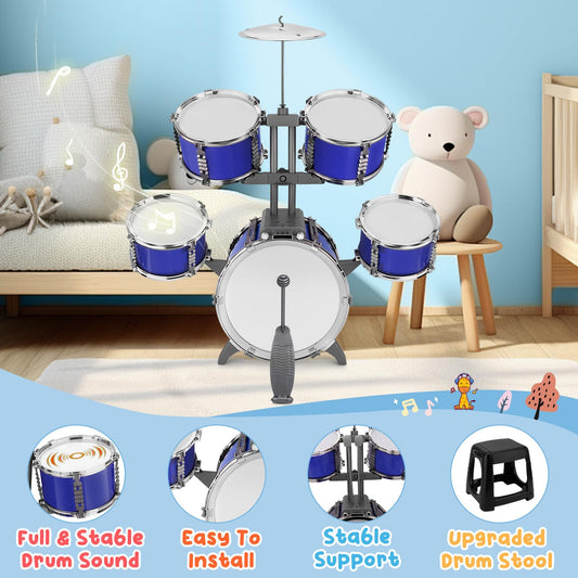 CHADRIGIVS Upgraded Kids Drum Set side view shows compact footprint ideal for small spaces and travel practice.
