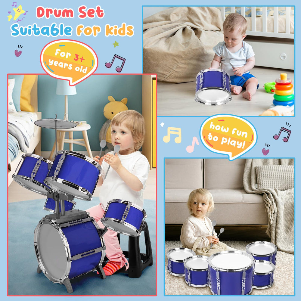 CHADRIGIVS Upgraded Kids Drum Set stool included supports comfortable seating.
