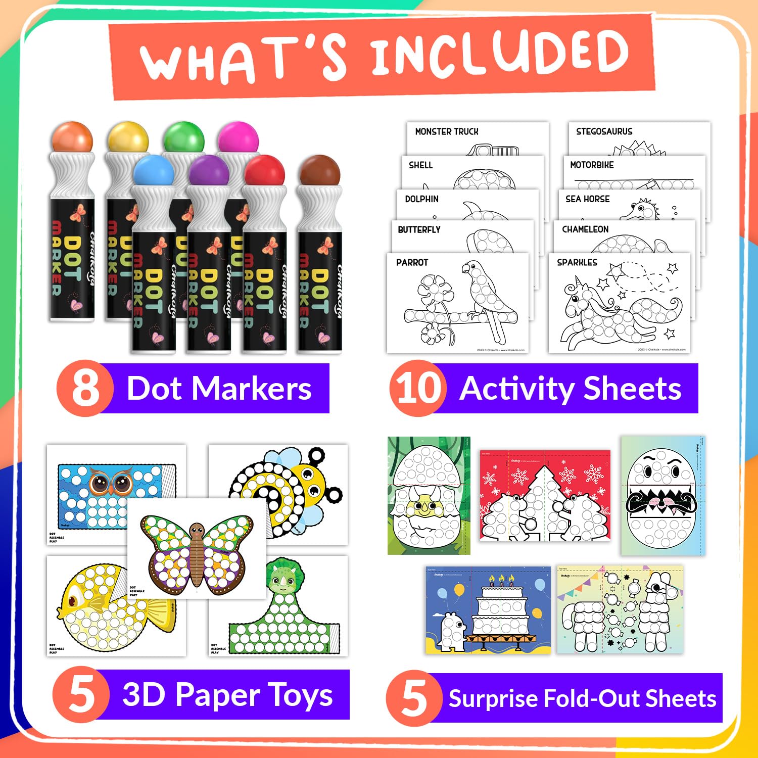 Chalkola 20-page coloring activity book kit for extended art learning.