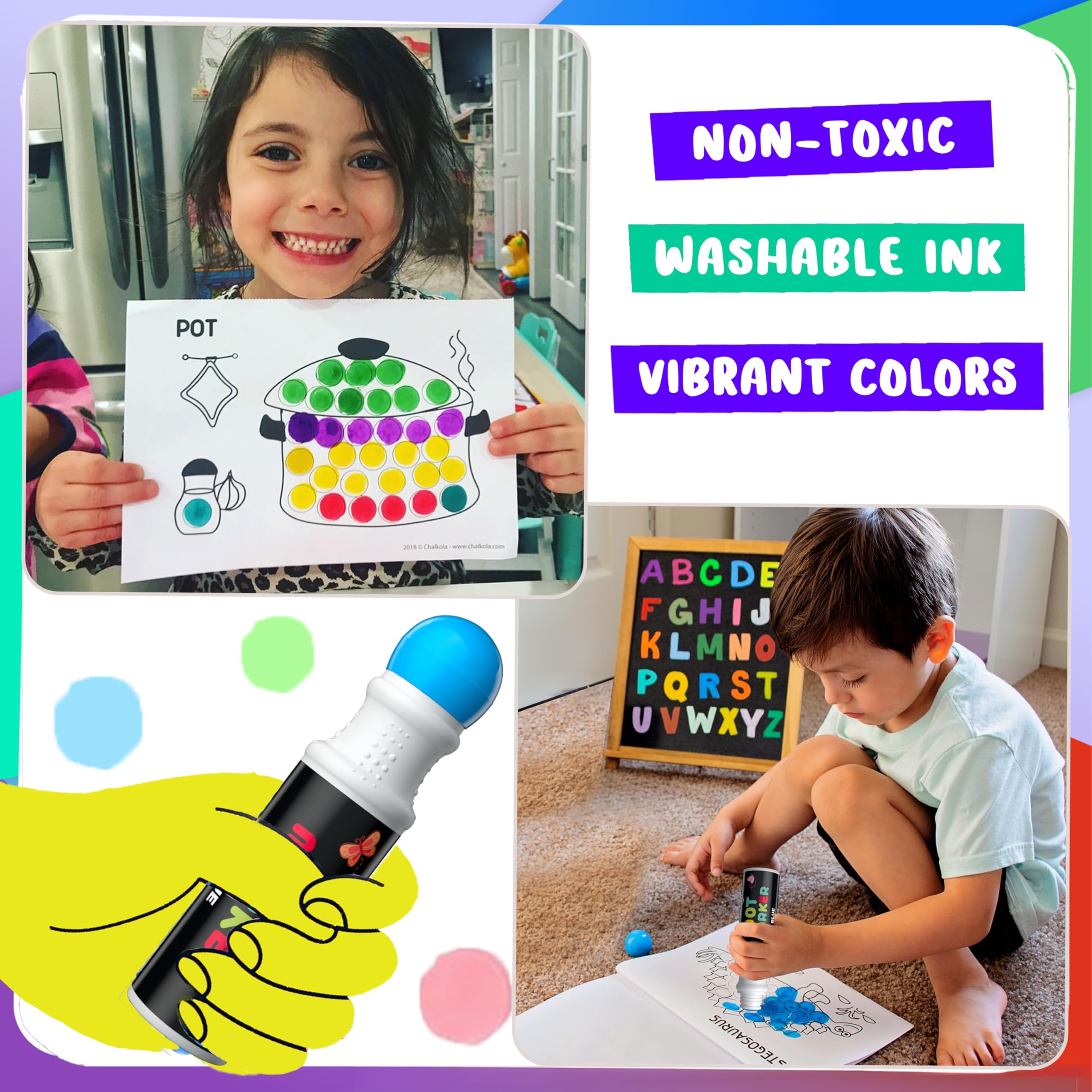 Chalkola marker set in hand highlighting large grip design for toddlers.