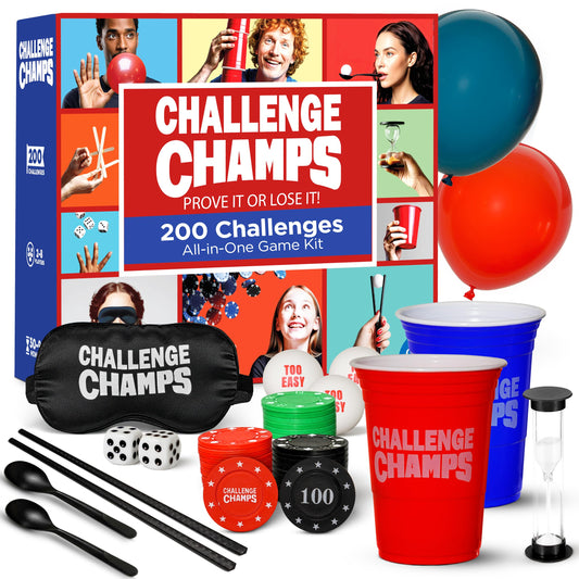 Challenge Champs Action Party Game collection box, ready for instant play and family nights.