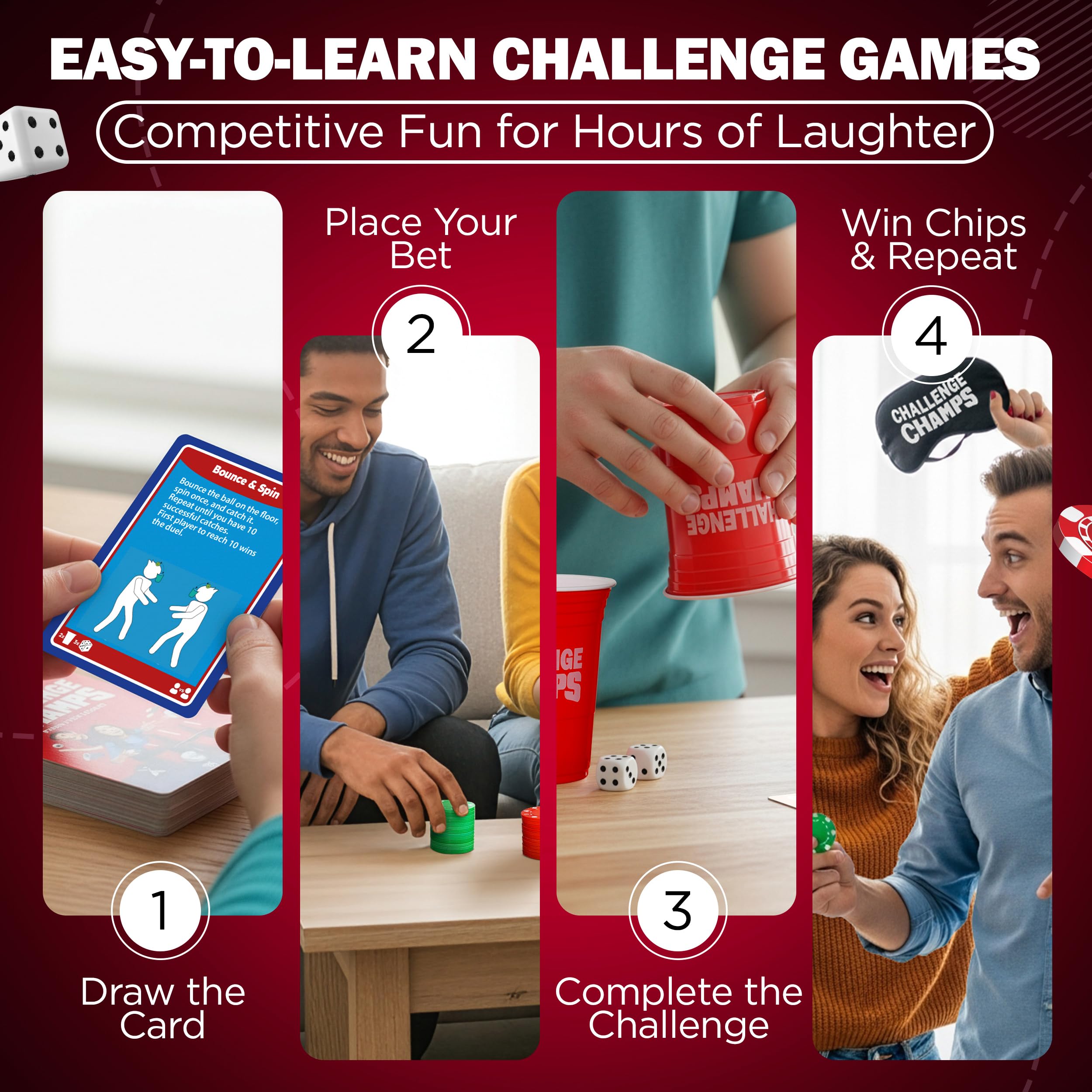 Challenge Champs trick-shots highlight precision and playful bragging rights.