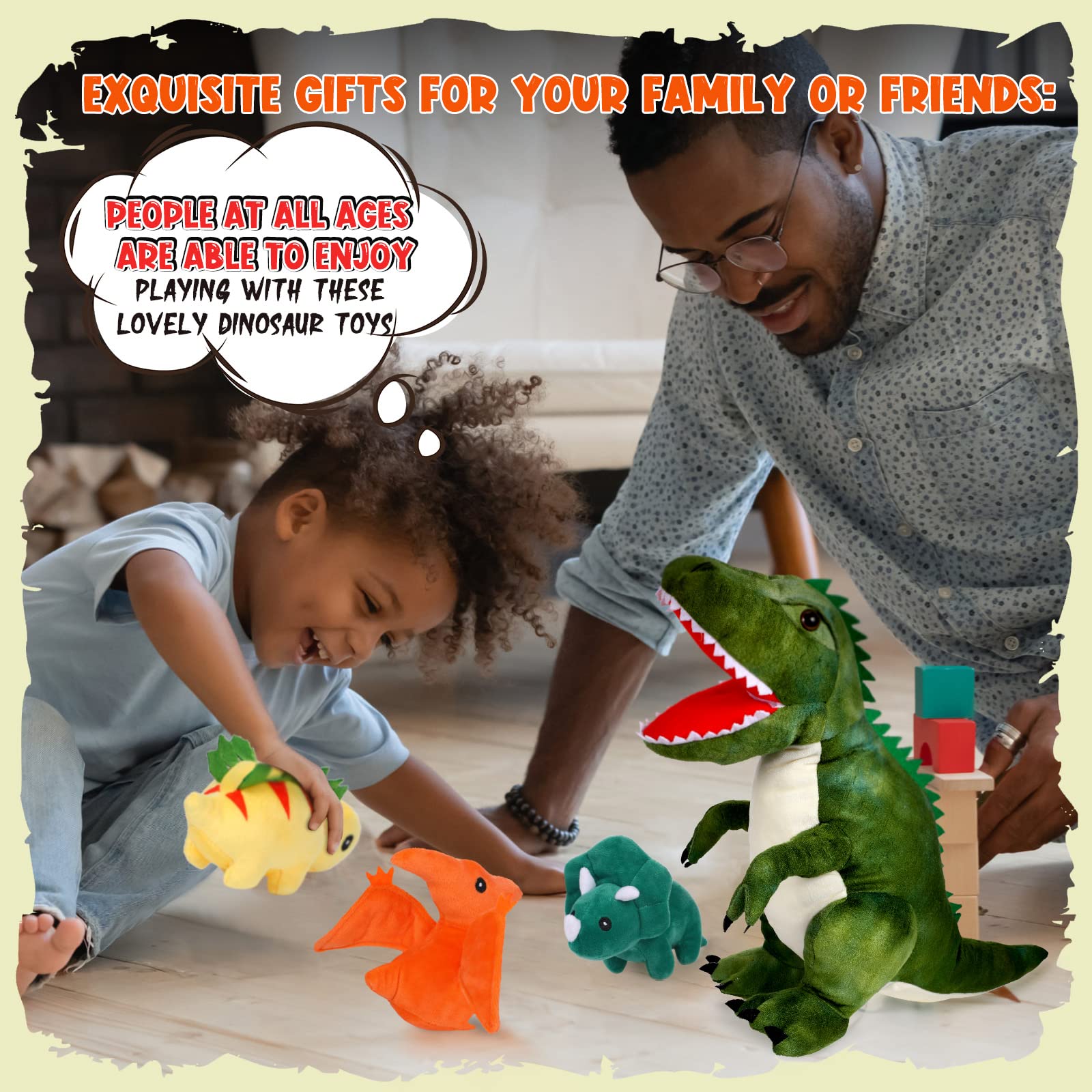 Chalyna plush dinosaur set makes a playful birthday gift idea.
