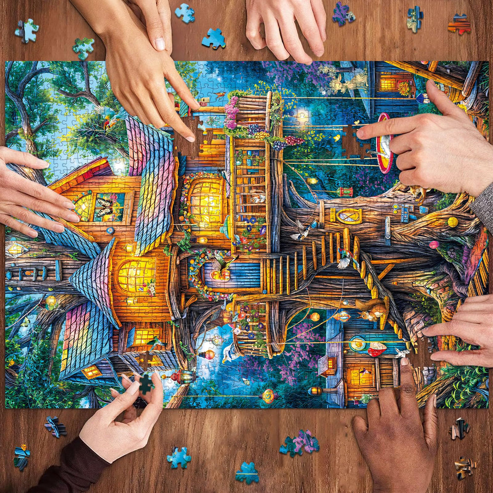 Chalzidar 1000-piece puzzle assembly highlighting large workspace and mindful focus