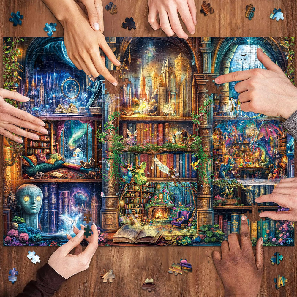 Chalzidar Enchanted Library puzzle castle at night enhances imagination
