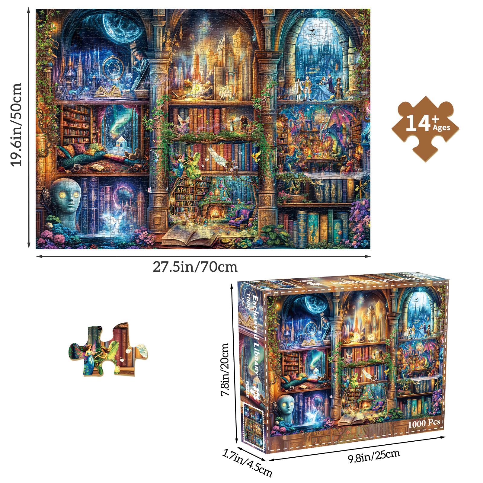Chalzidar Enchanted Library puzzle shelves scene promotes calm focus