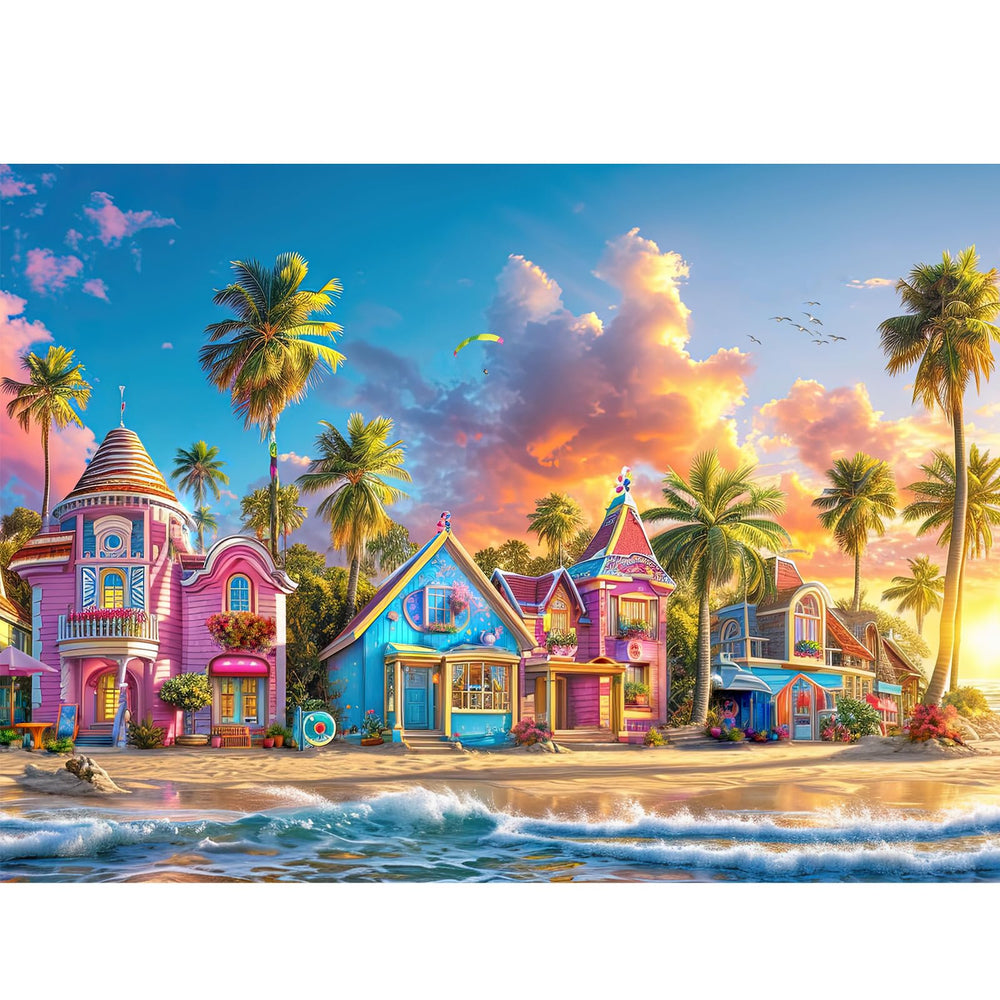 Chalzidar Romantic Beach Puzzle 1000 pieces displayed with a finished scene for a relaxing evening
