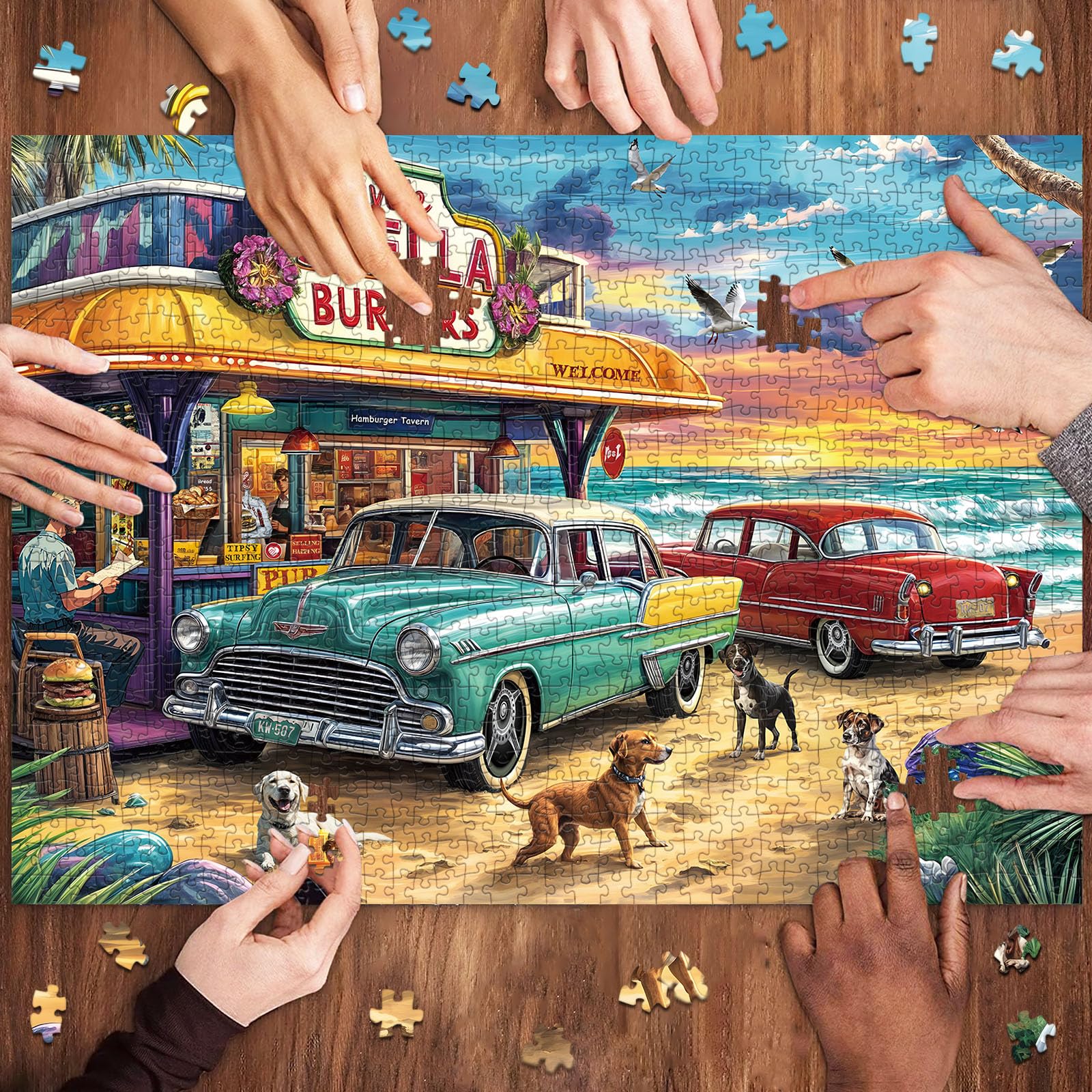 Chalzidar Seaview Campground beach-scene puzzle offers colorful sunset details for relaxed leisure.