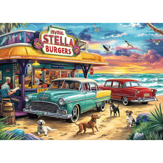 Chalzidar Seaview Campground puzzle box, vibrant beach scene, ideal for mindful recreation.