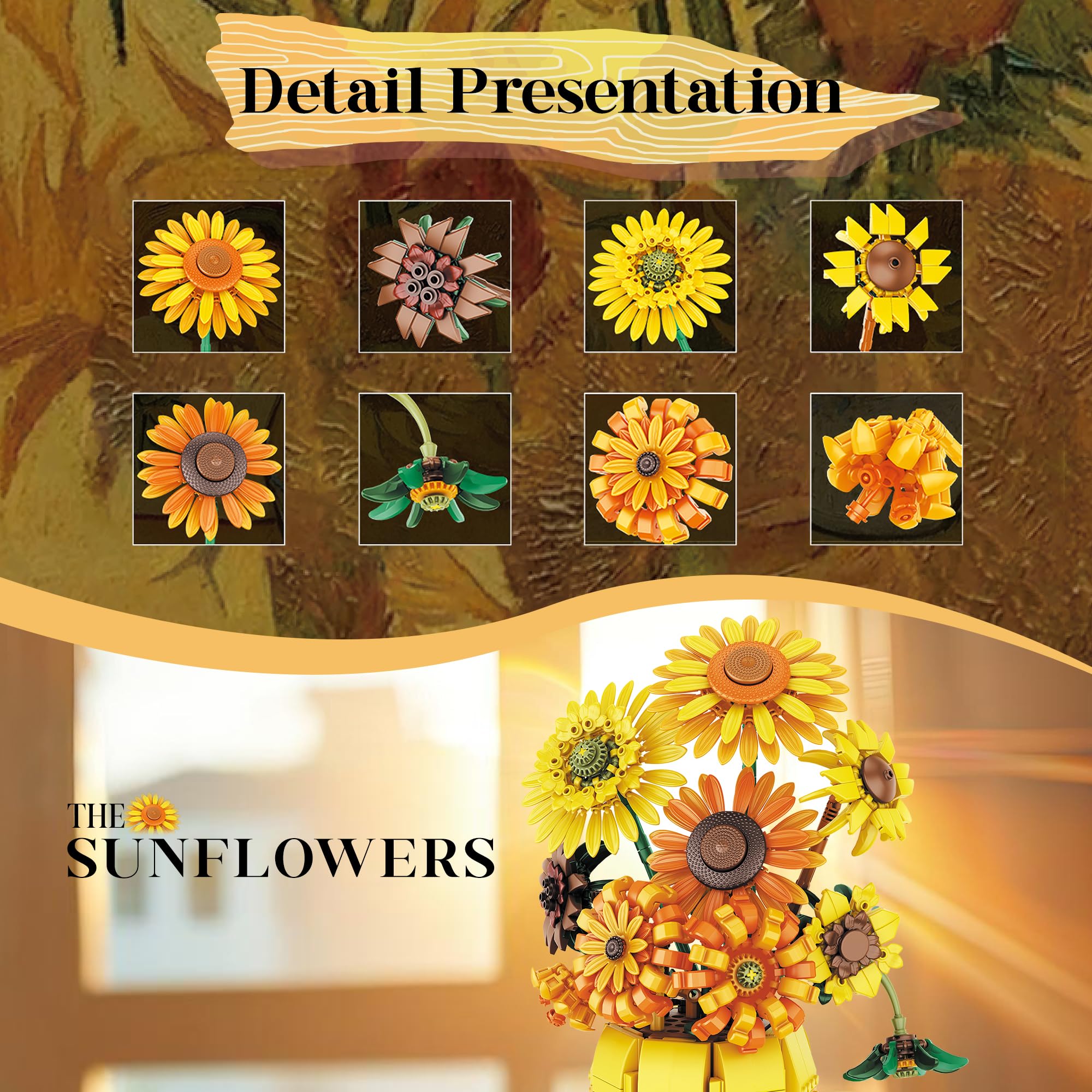 Chanbrick Sunflower Building Set bricks close-up shows color and sturdy construction.