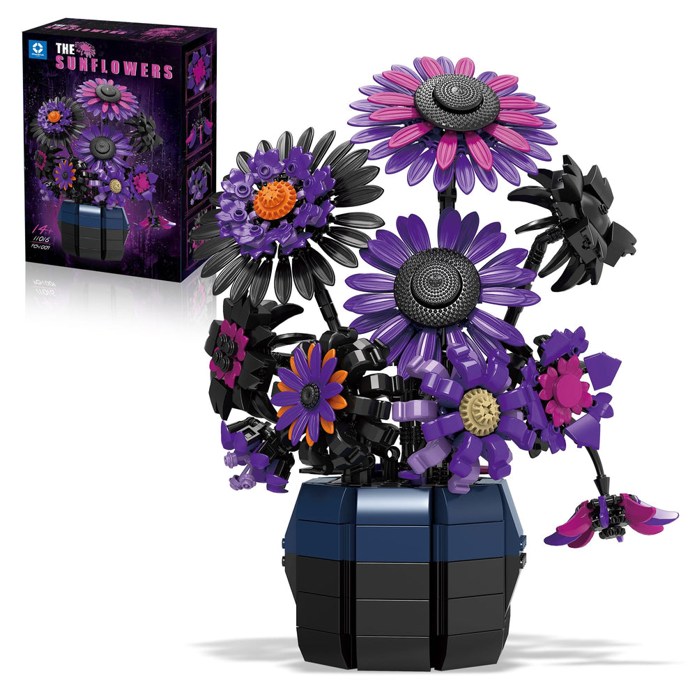Chanbrick Sunflower Building Set front view highlights purple cyberpunk art for bold display