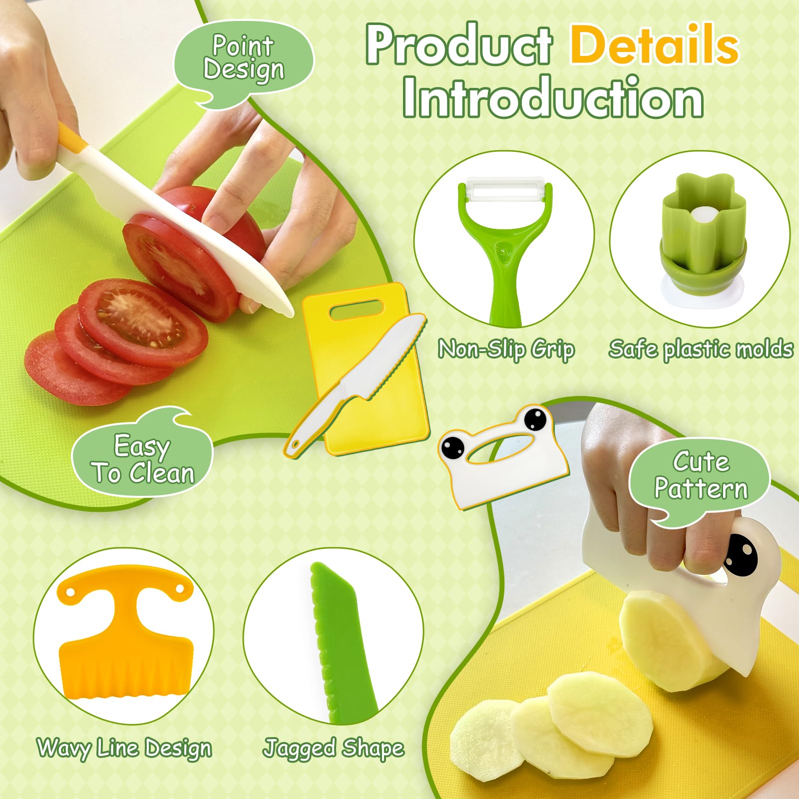 Chanking kids knife set orange crinkle cutter for fun ergonomic cutting