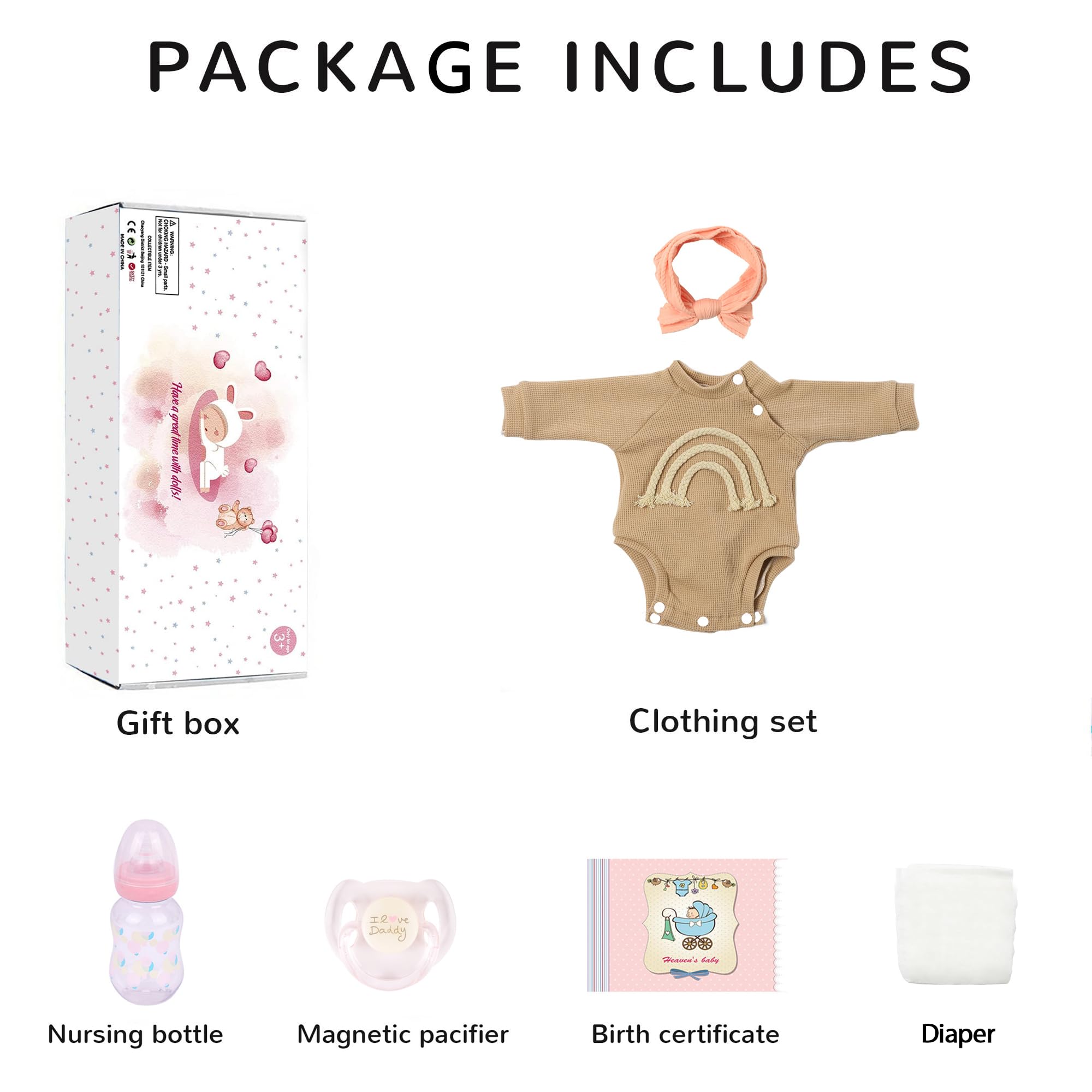 CHAREX Realistic newborn doll unboxing box with complete gift set