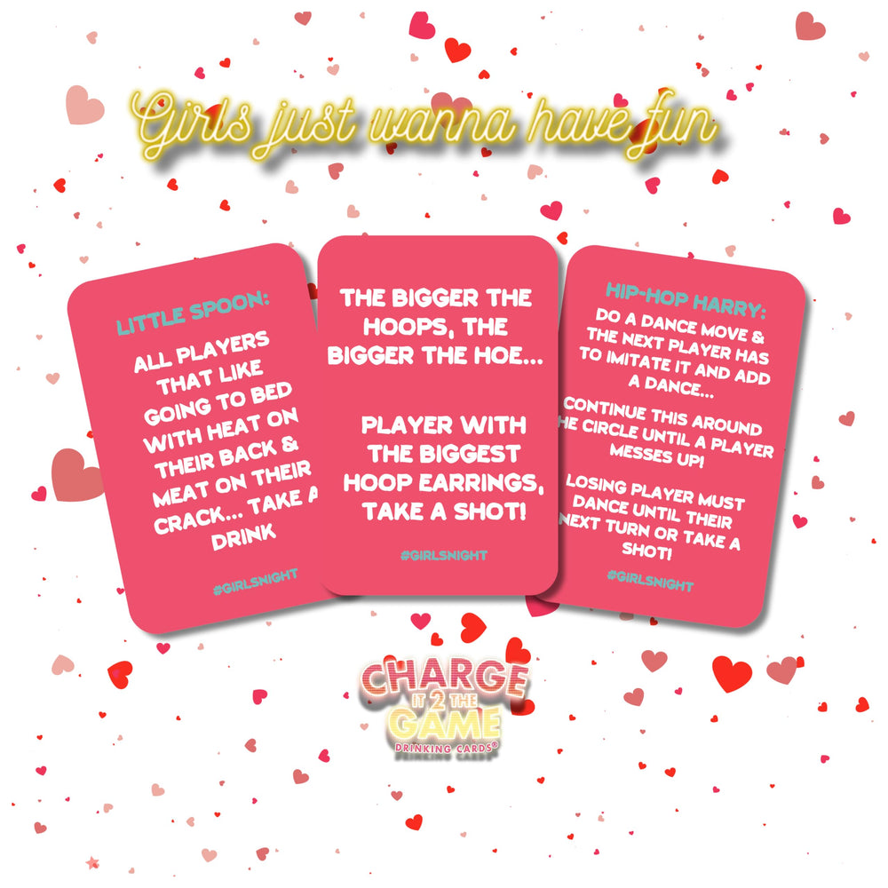 Charge It 2 The Game Girls Night Edition party cards spark ice-breaking challenges.