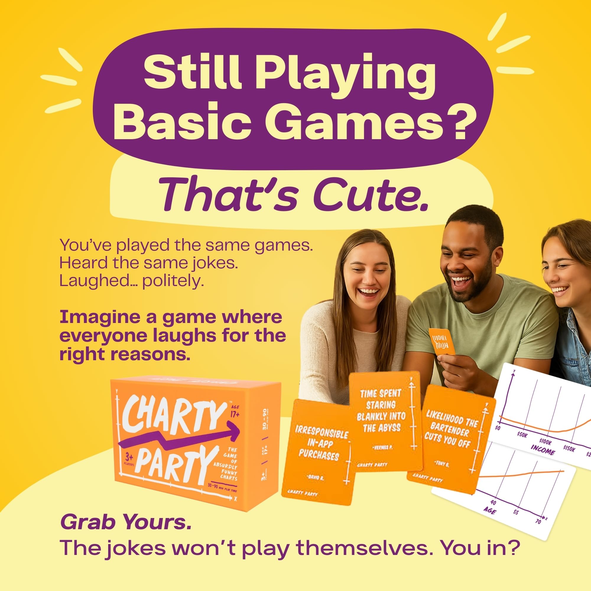 Charty Party box design showing glossy packaging and quick setup.