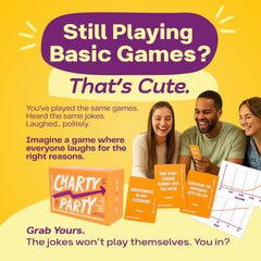 Charty Party box design showing glossy packaging and quick setup.