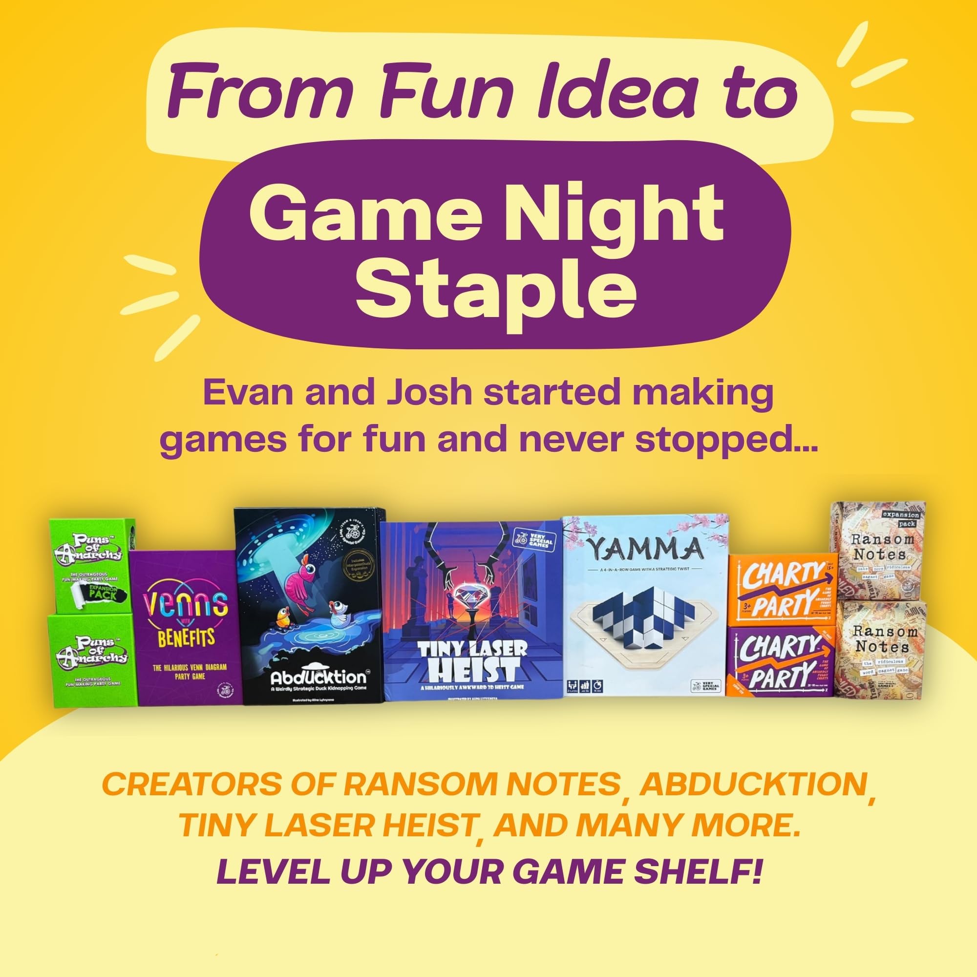 Charty Party game-night box ready for instant hosting as guests arrive.