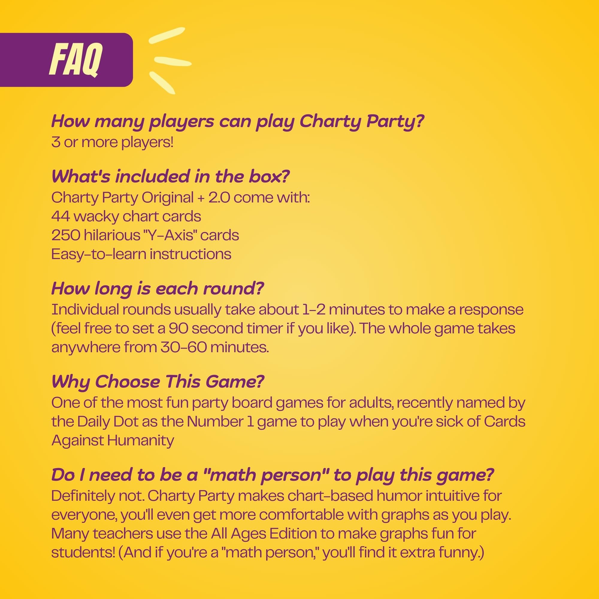 Charty Party table setup ready for a casual game night with friends.
