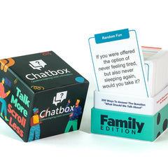 Chatbox 200 prompt cards on a family table spark engaging conversation.