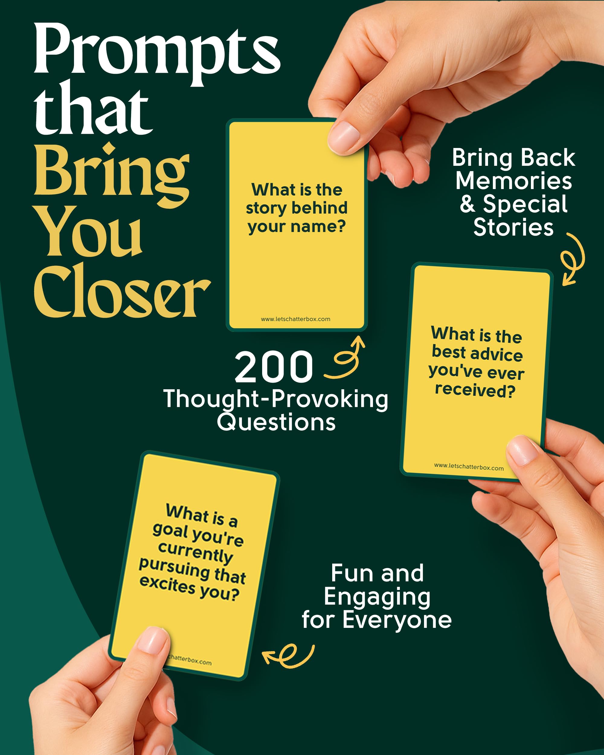Close-up of Chatterbox prompts sparking family storytelling.