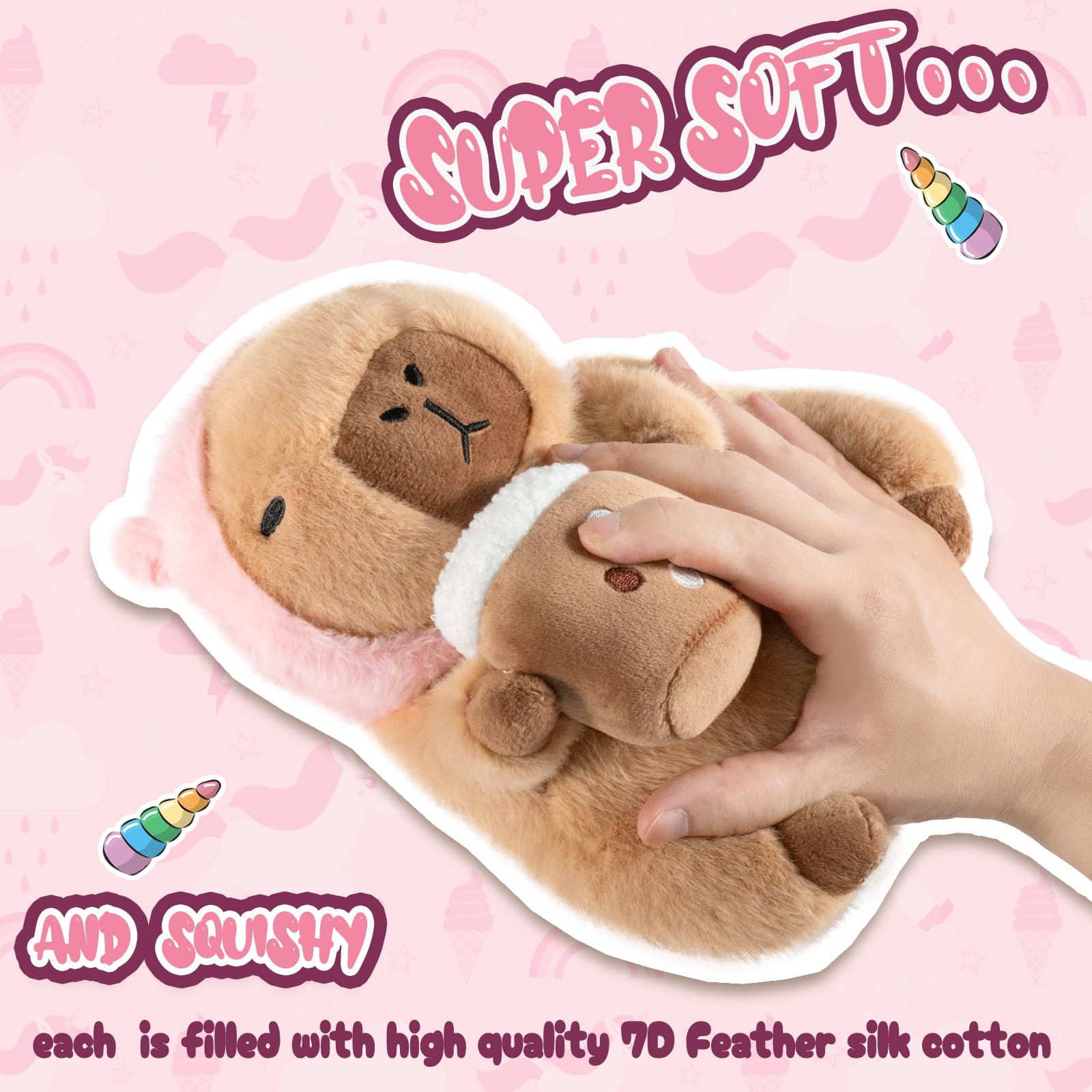 CHDBLOCK Unicorn Capybara Plush with bubble tea prop for playful charm.