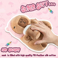 CHDBLOCK Unicorn Capybara Plush with bubble tea prop for playful charm.